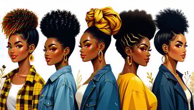 Illustration of diverse individuals with natural hairstyles Illustration of diverse individuals with natural hairstyles